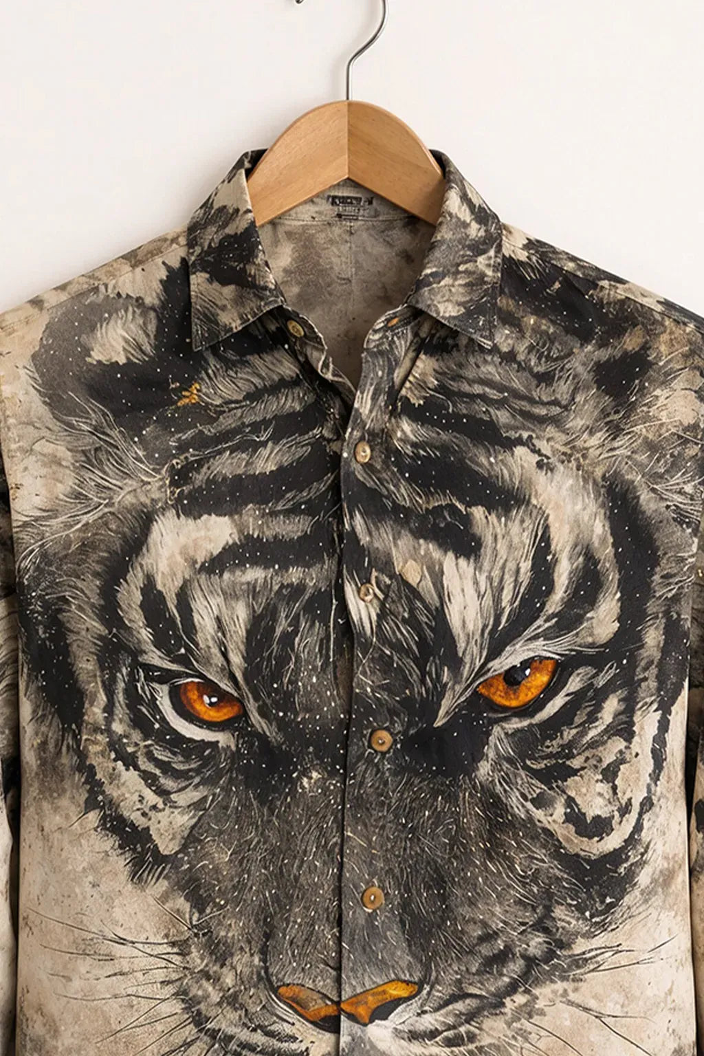 Exploty Fierce Tiger Face Graphic Long Sleeve Casual Button-Down Shirt for Men | Premium Wildlife Printed Cotton Blend Fashion Shirt | Statement Streetwear & Smart Casual Overshirt